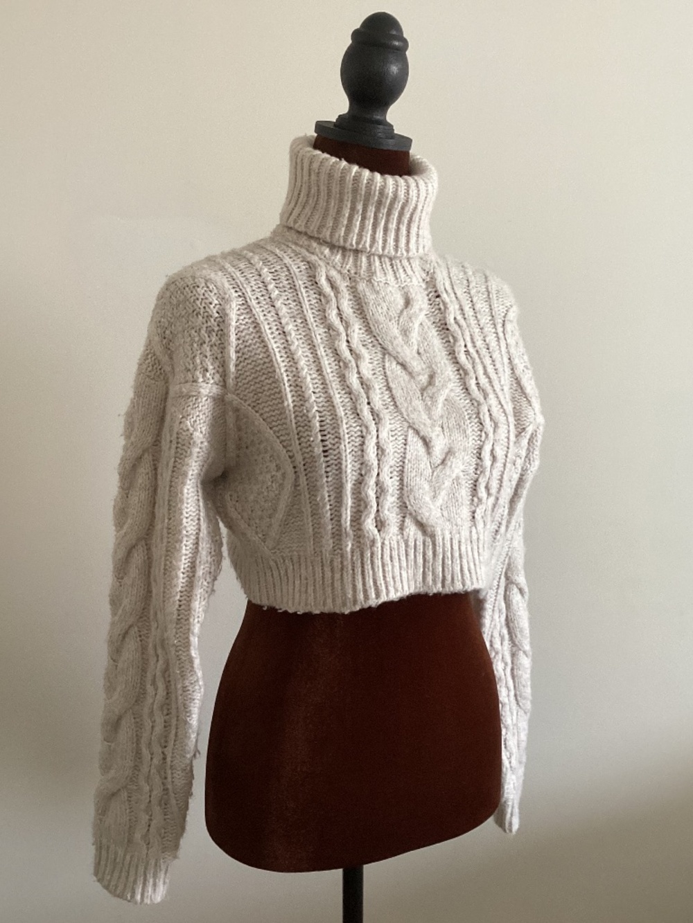Long sleeve cable knit turtleneck crop top